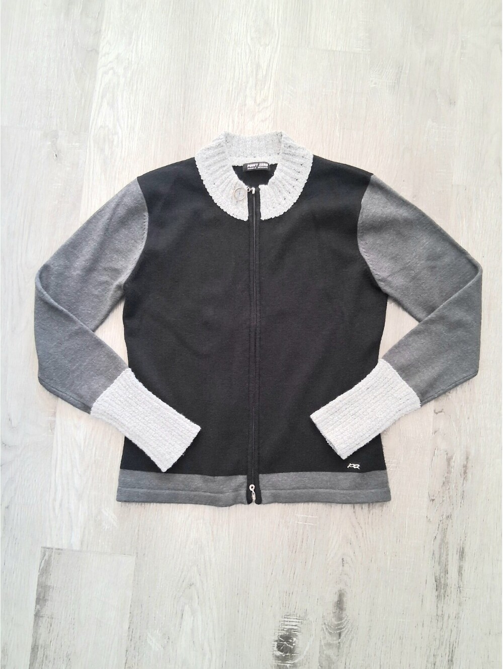 Point Zero Nicole Benisti Woman's (M) Black/Grey/White Full Zip Sweater Jacket